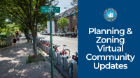picture of bike share dock under trees with street sign and people in background